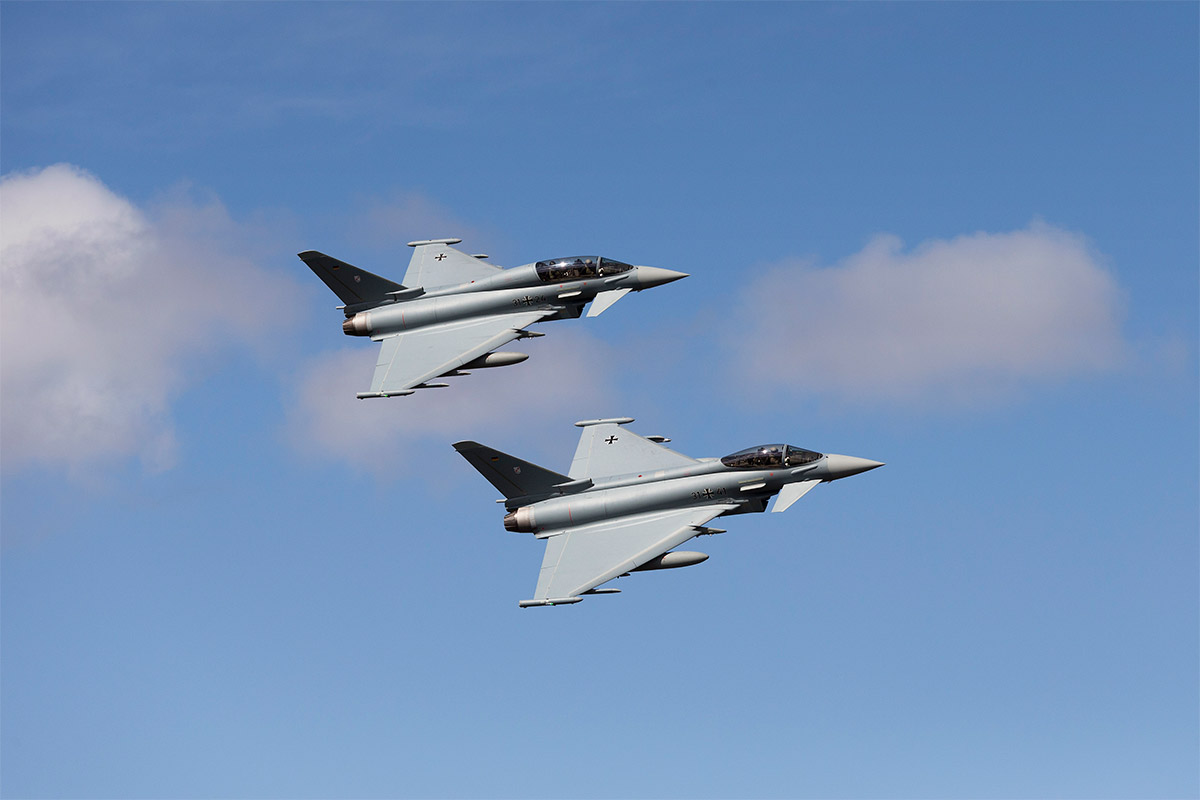 Two Eurofighter aircrafts in the air over Vidsel Test Range