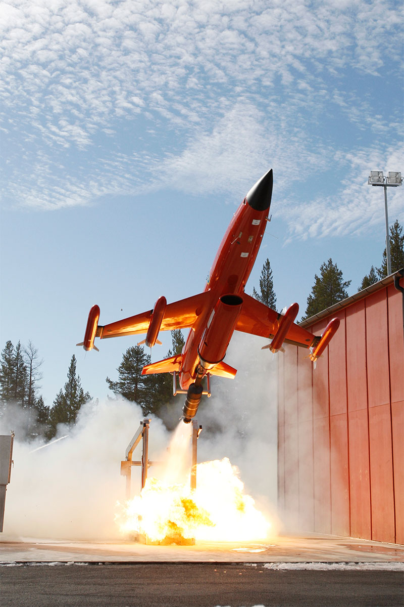 Launch of an orange coloured target drone BQM167i