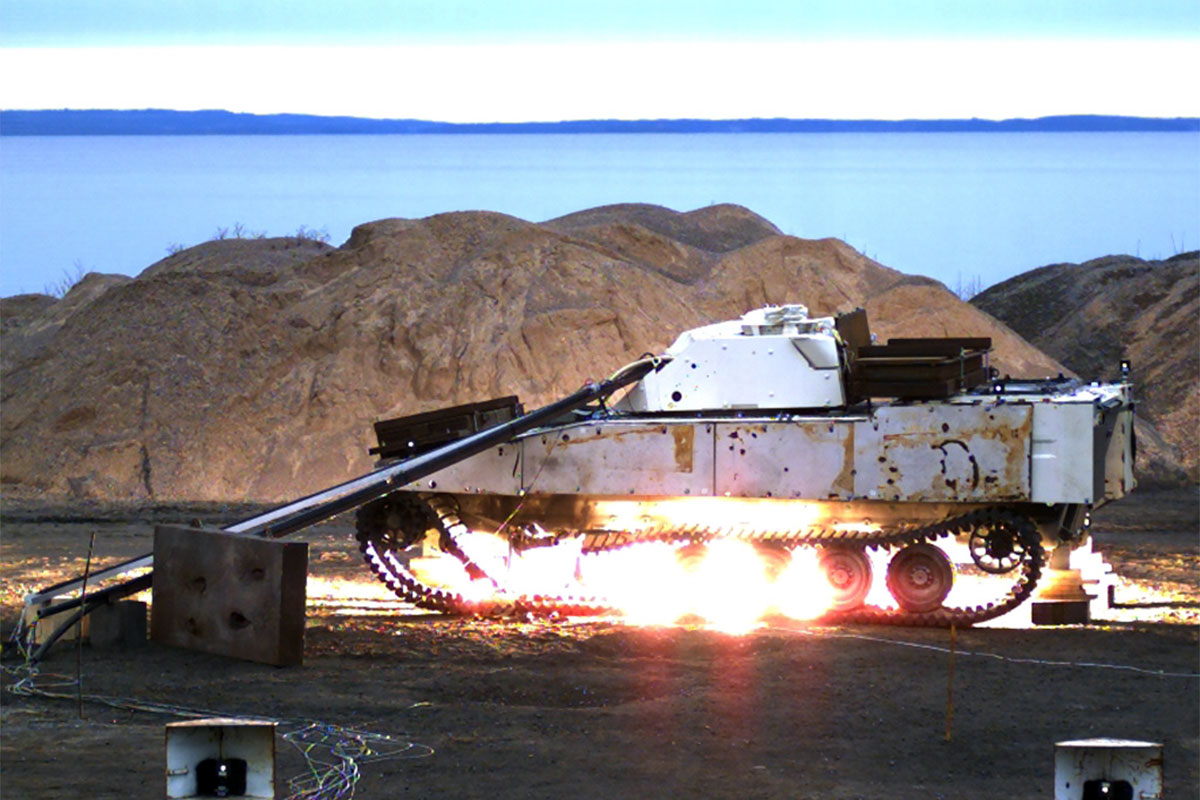 A CV 90 in test of mine protection