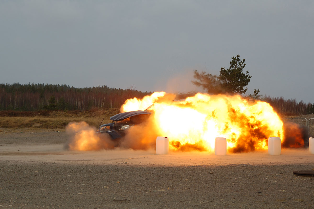 Vehicle exploding in IED test