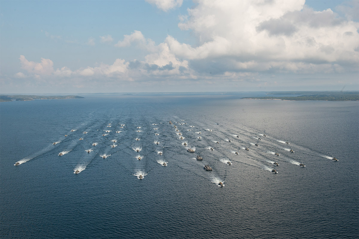 Aerial photo of flotilla at sea 