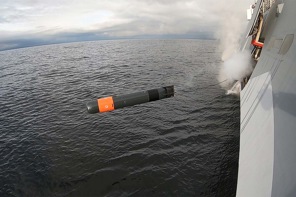 Torpedo 47 firing from corvette of Visby class
